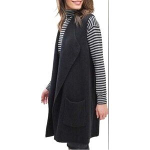 Anthropologie Splendid Juliet Black Ribbed Open Front Knit Vest X-Small